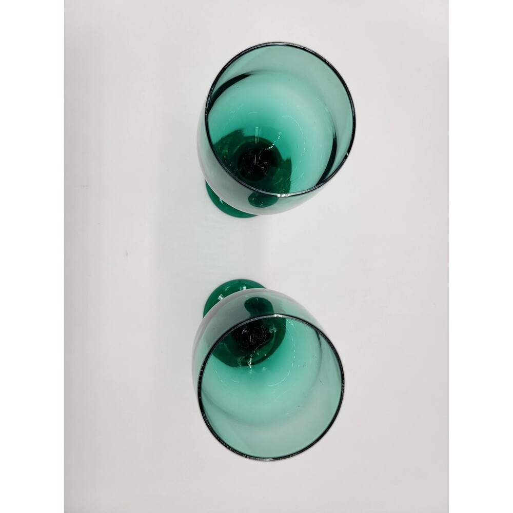 Set of 2 Vintage Libbey Juniper Green Teardrop Wine/Water Goblets Glasses Defect - Picture 5 of 5
